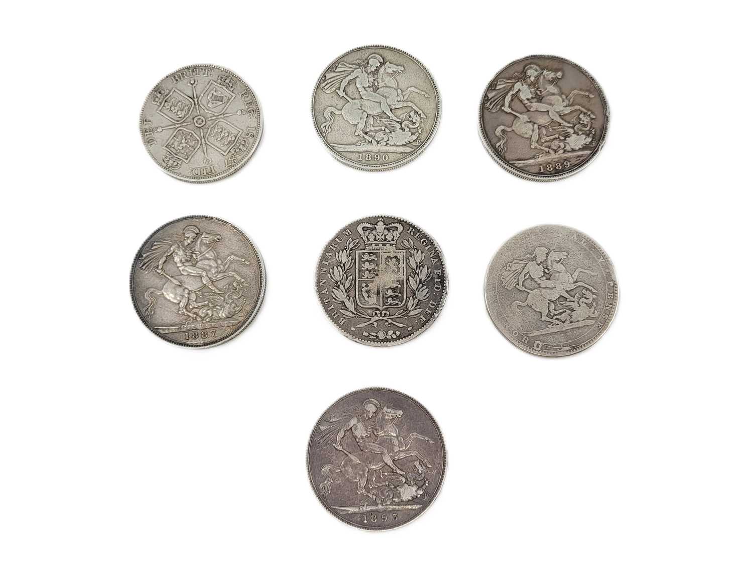 Lot 486 - FIVE VICTORIAN 1847-1893 SILVER CROWNS, plus a...