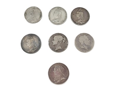 Lot 486 - FIVE VICTORIAN 1847-1893 SILVER CROWNS, plus a...