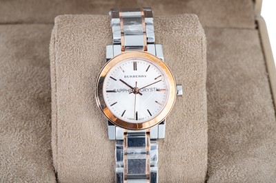 Lot 409 - A LADY'S STAINLESS STEEL BURBERRY WRISTWATCH,...