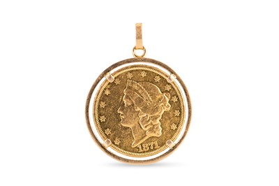 Lot 459 - AN 1871 $20 AMERICAN DOUBLE EAGLE GOLD COIN,...