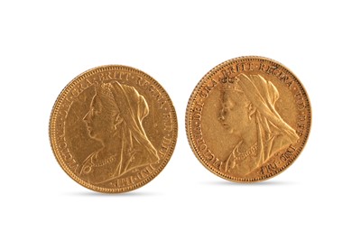 Lot 461 - A PAIR OF GOLD FULL SOVEREIGN ENGLISH COINS,...