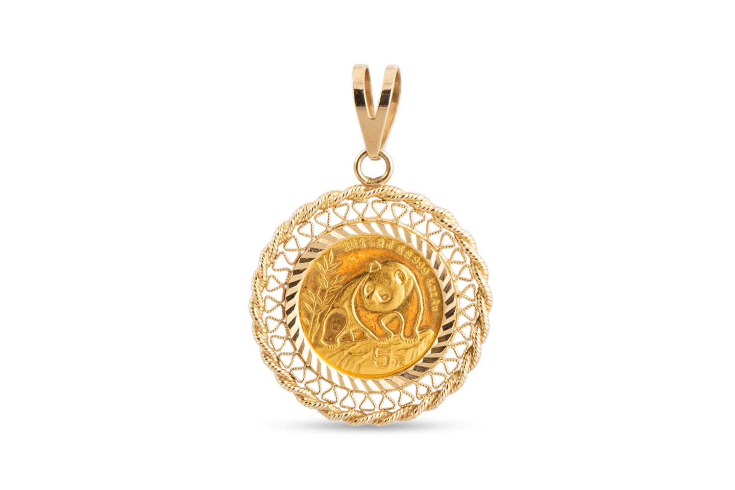 Lot 462 - A ½ OZ GOLD PANDA CHINA COIN, in a lacework...
