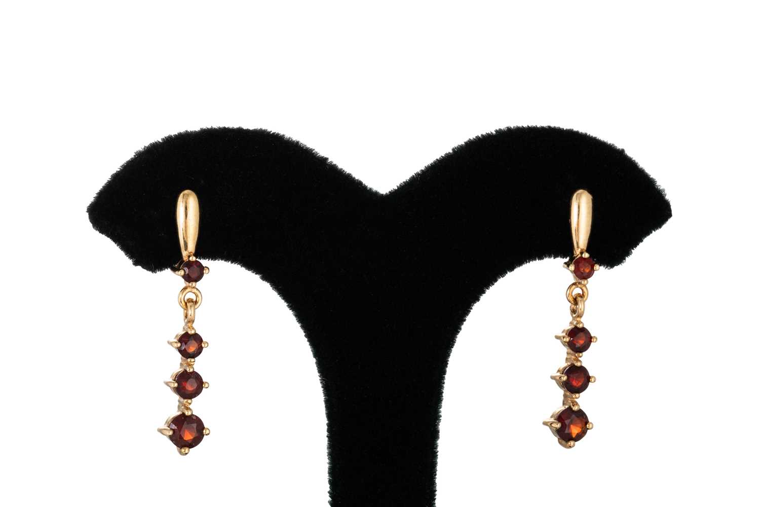 Lot 18 - A PAIR OF GARNET DROP EARRINGS, the round cut...