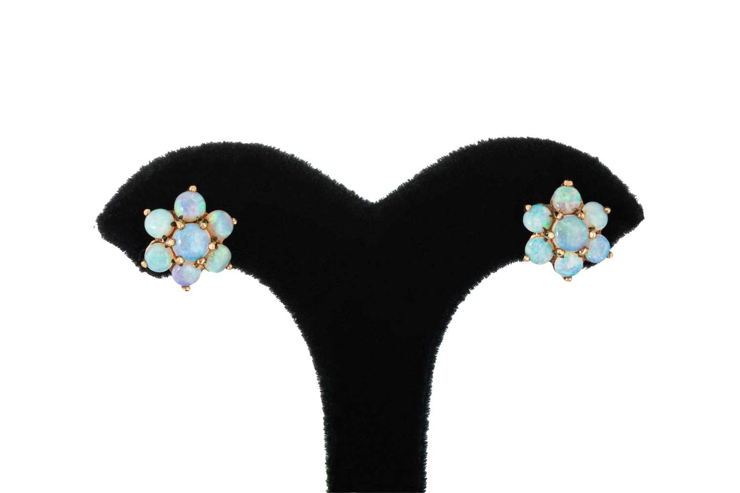 Lot 20 - A PAIR OF OPAL DAISY CLUSTER EARRINGS, the...