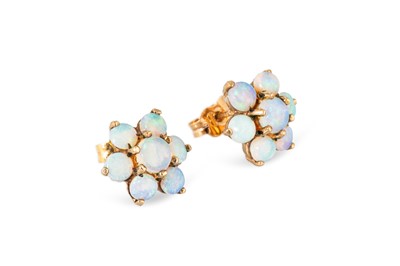 Lot 20 - A PAIR OF OPAL DAISY CLUSTER EARRINGS, the...