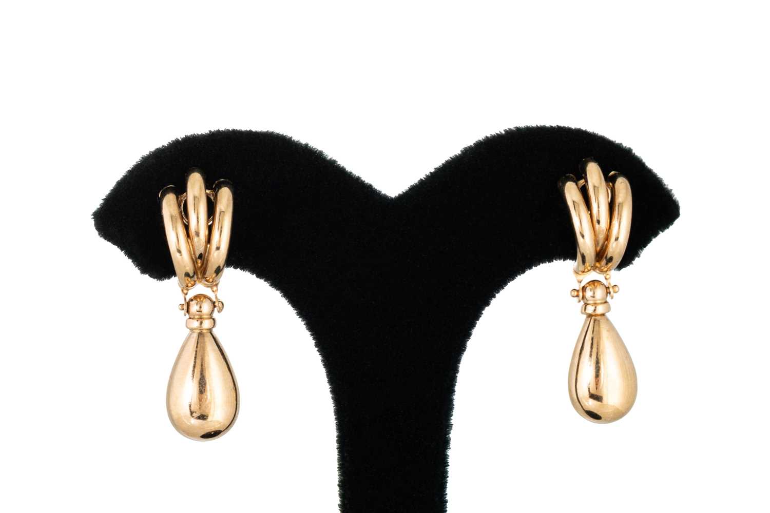 Lot 24 - A PAIR OF 9CT GOLD DROP EARRINGS, the open...