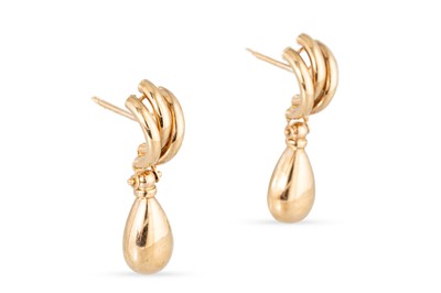 Lot 24 - A PAIR OF 9CT GOLD DROP EARRINGS, the open...