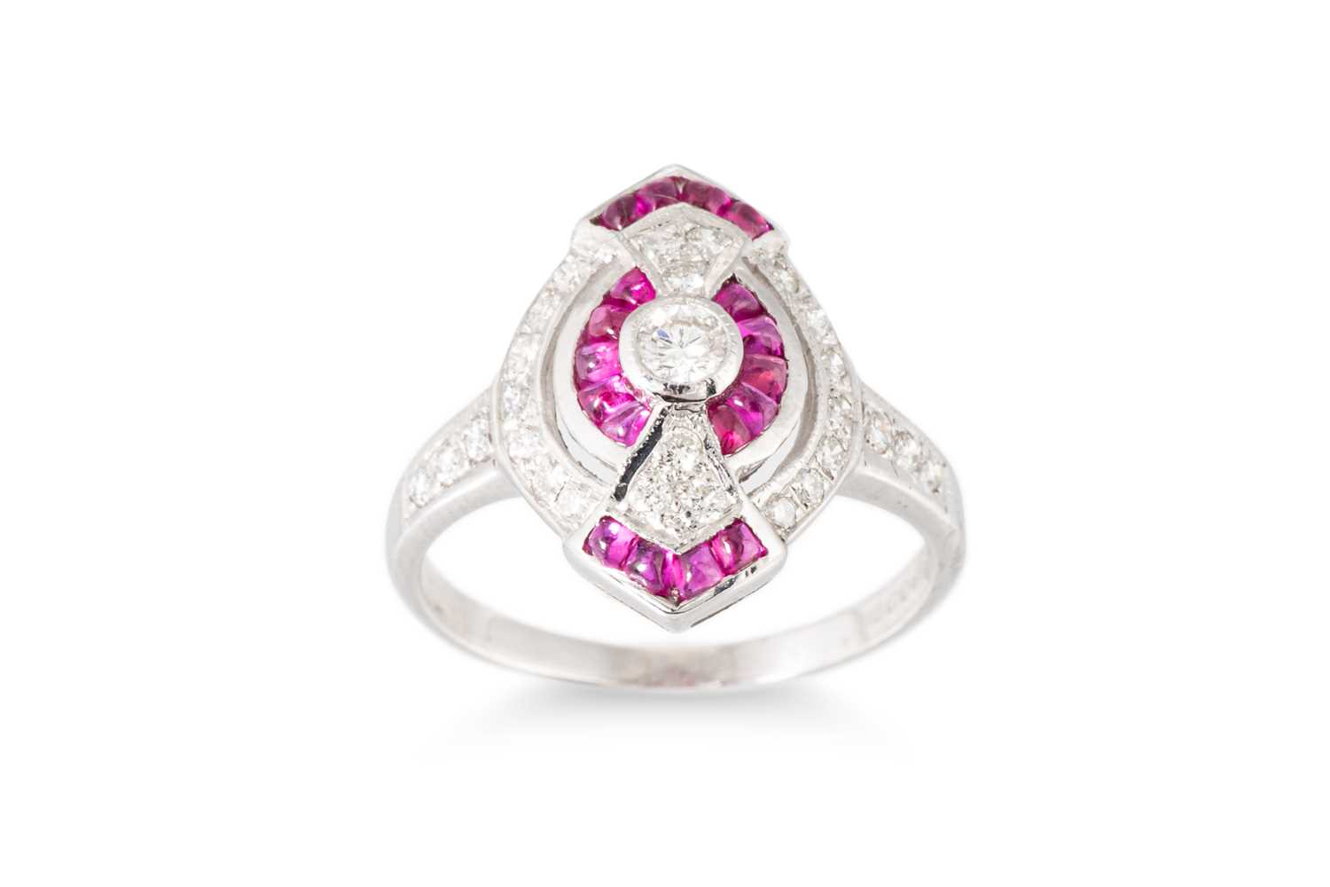 Lot 50 - A VINTAGE DIAMOND AND SYNTHETIC RUBY CLUSTER...
