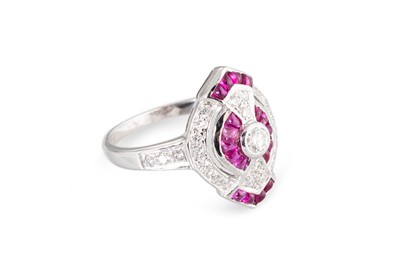 Lot 50 - A VINTAGE DIAMOND AND SYNTHETIC RUBY CLUSTER...