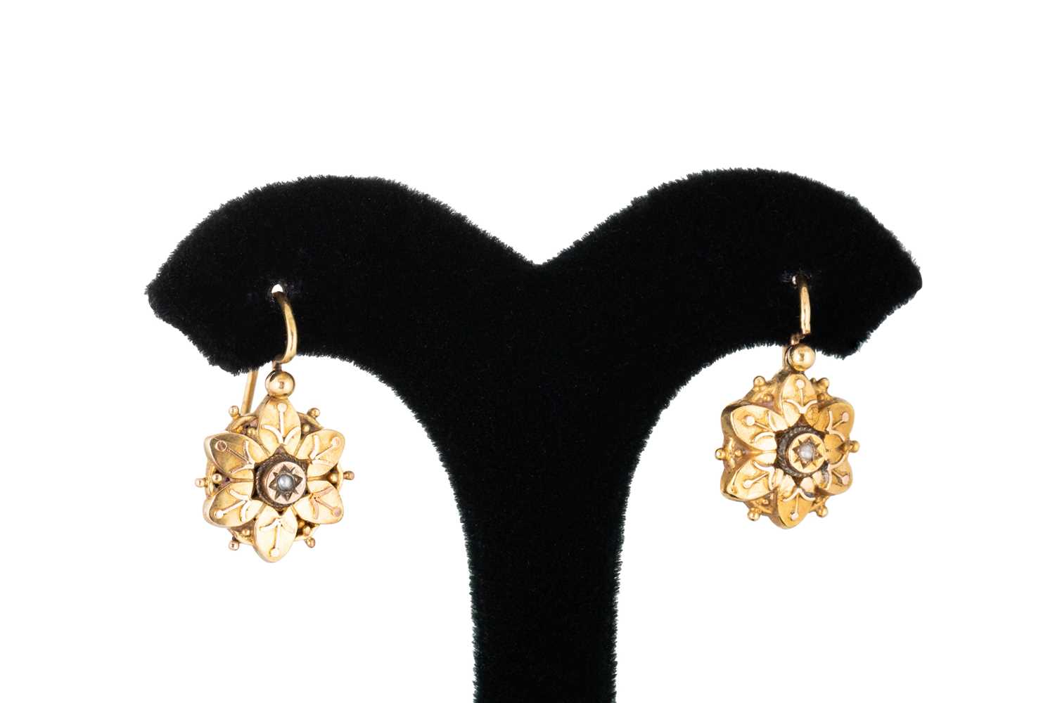 Lot 51 - A PAIR OF VICTORIAN PEARL SET DROP EARRINGS,...