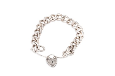 Lot 56 - A STERLING SILVER CURB BRACELET, with padlock...