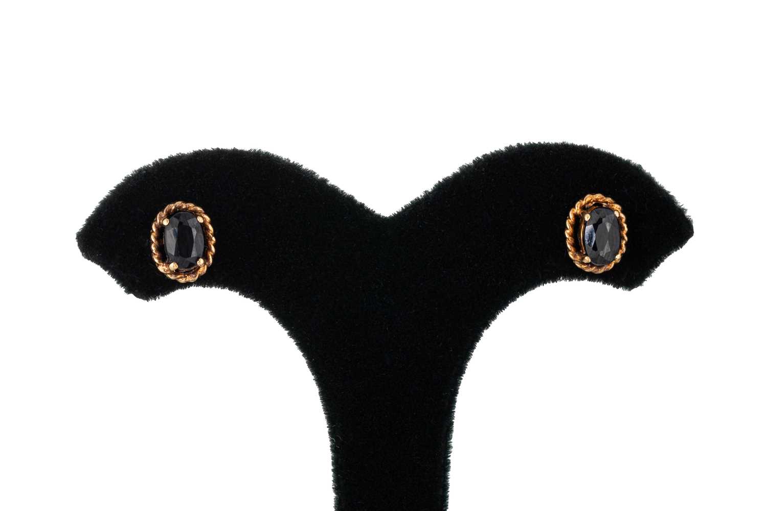 Lot 79 - A PAIR OF SAPPHIRE STUD EARRINGS, the oval...