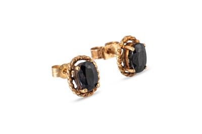 Lot 79 - A PAIR OF SAPPHIRE STUD EARRINGS, the oval...