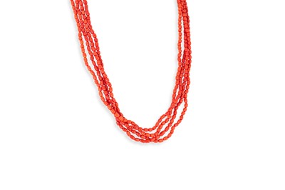 Lot 367 - A VINTAGE THREE-STRANDED CORAL NECKLACE, to a...