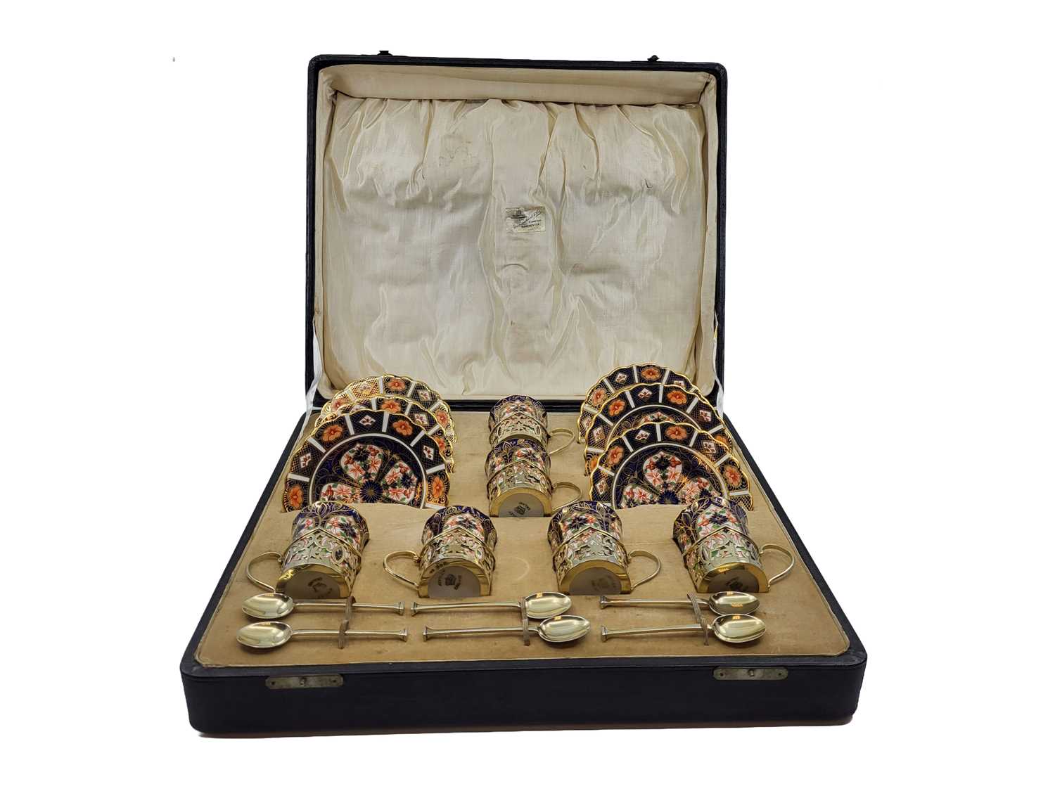 Lot 515 - A CASED SET OF SIX ANTIQUE SILVER GILT MOUNTED...
