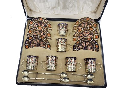 Lot 515 - A CASED SET OF SIX ANTIQUE SILVER GILT MOUNTED...