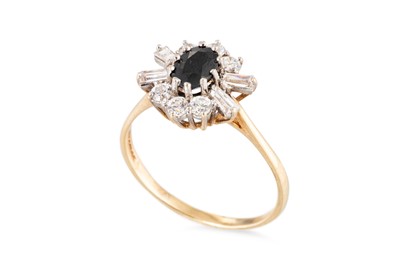 Lot 83 - A SAPPHIRE AND STONE SET CLUSTER RING, the...
