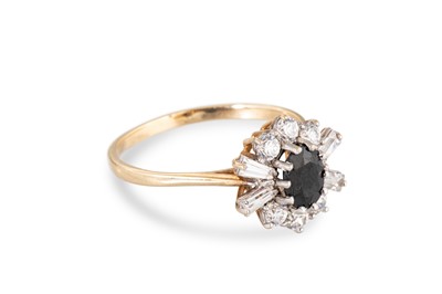 Lot 83 - A SAPPHIRE AND STONE SET CLUSTER RING, the...
