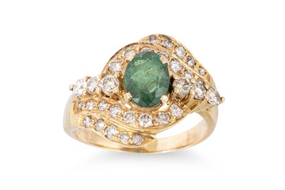 Lot 135 - AN EMERALD AND DIAMOND CLUSTER RING, the...