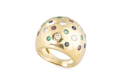 Lot 201 - A RUBY, EMERALD, DIAMOND AND SAPPHIRE RING,...