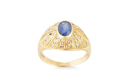 Lot 203 - A VINTAGE SAPPHIRE AND DIAMOND RING, of domed...