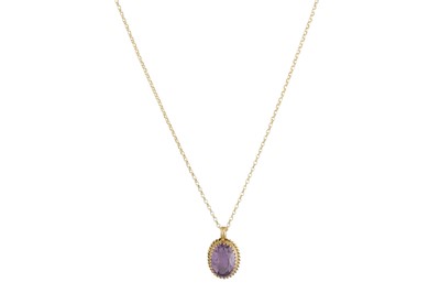 Lot 44 - AN ANTIQUE AMETHYST PENDANT, c. 1890, on a...