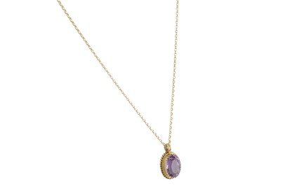 Lot 44 - AN ANTIQUE AMETHYST PENDANT, c. 1890, on a...