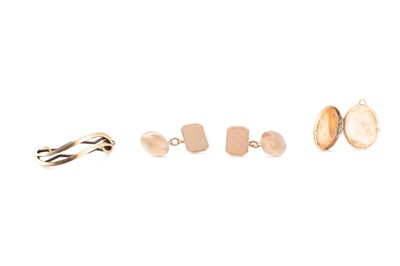 Lot 21 - A PAIR OF 9CT GOLD CUFFLINKS, together with a...