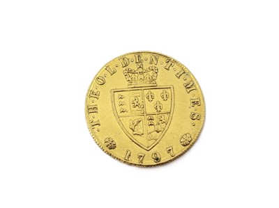 Lot 422 - A 1797 GOLD HALF GUINEA ENGLISH COIN, George...