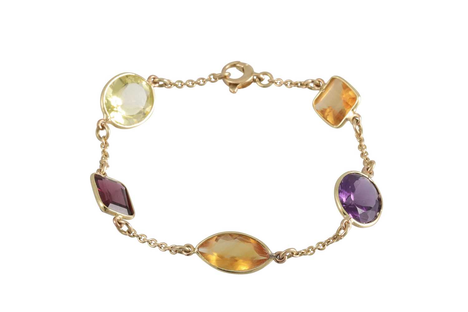Lot 263 - A MULTI-GEM SET BRACELET, set with citrine,...