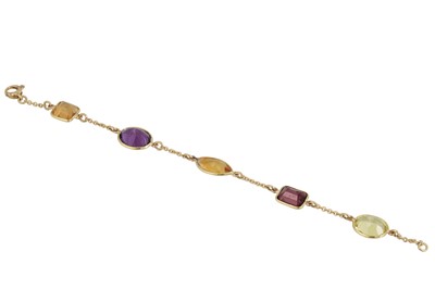 Lot 263 - A MULTI-GEM SET BRACELET, set with citrine,...