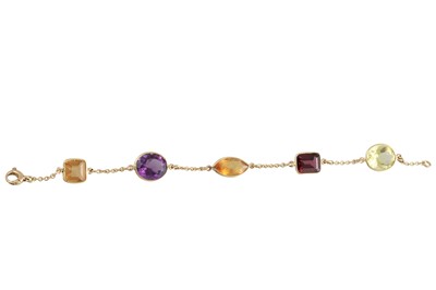 Lot 263 - A MULTI-GEM SET BRACELET, set with citrine,...