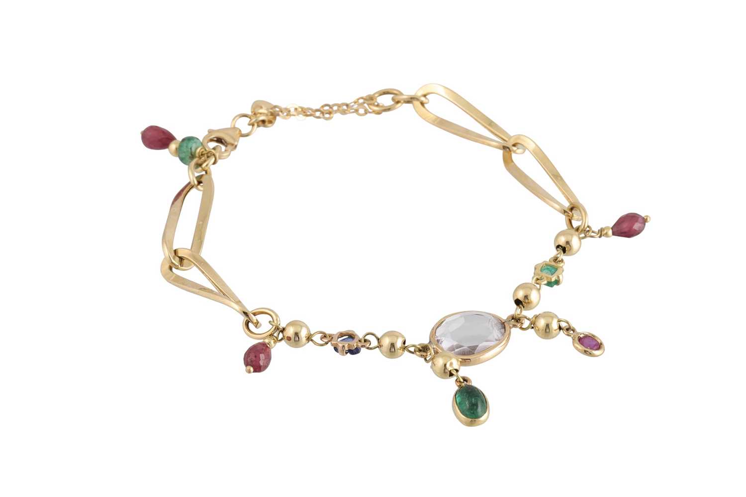 Lot 265 - A MULTI-GEMSET CHARM BRACELET, set with...