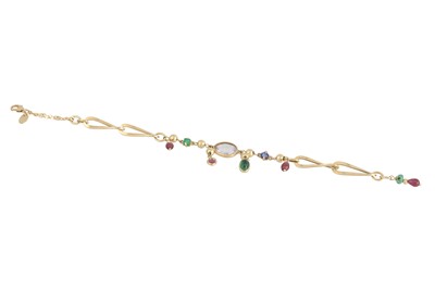 Lot 265 - A MULTI-GEMSET CHARM BRACELET, set with...