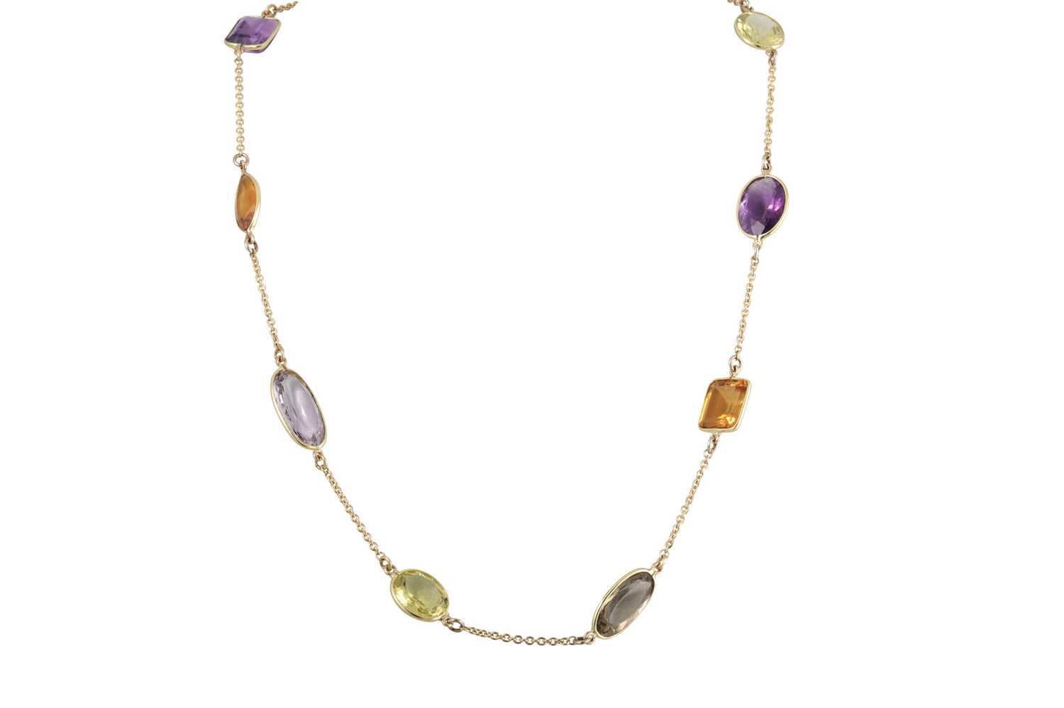 Lot 269 - A CITRINE, LEMON QUARTZ AND AMETHYST NECKLACE,...