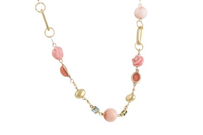 Lot 271 - A PINK CORAL AND TOPAZ NECKLACE, beaded,...