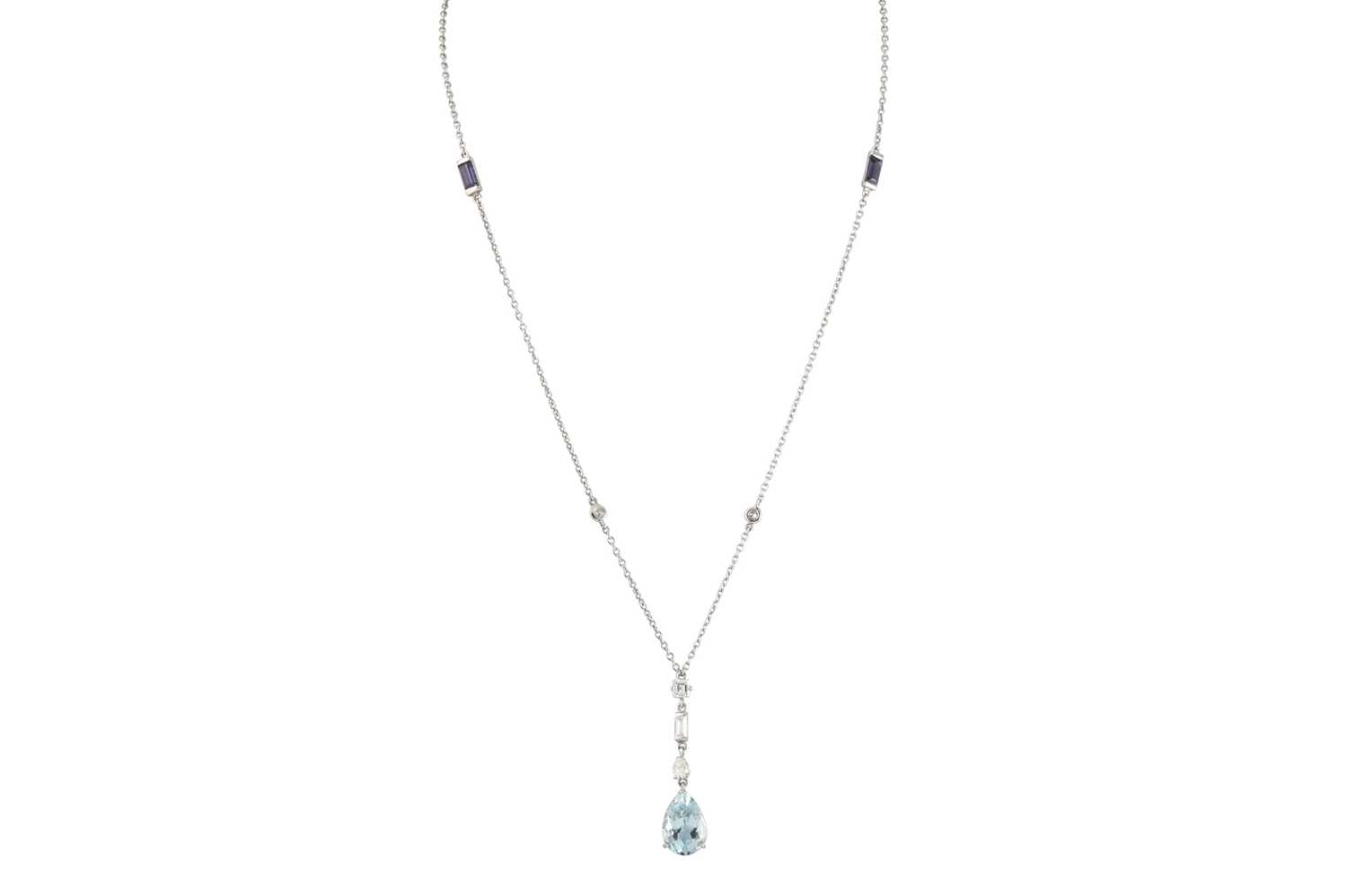Lot 272 - AN AQUAMARINE, DIAMOND AND SAPPHIRE DROP...