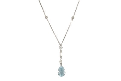 Lot 272 - AN AQUAMARINE, DIAMOND AND SAPPHIRE DROP...