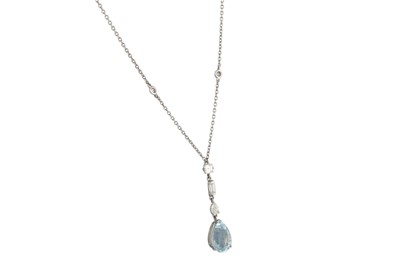 Lot 272 - AN AQUAMARINE, DIAMOND AND SAPPHIRE DROP...