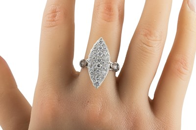 Lot 273 - A VINTAGE DIAMOND CLUSTER RING, boat shaped,...