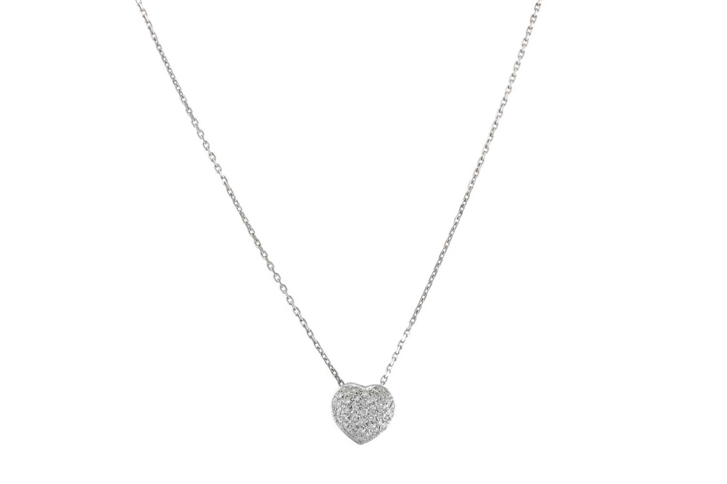 Lot 279 - A DIAMOND HEART SHAPED PENDANT, pavé set in...