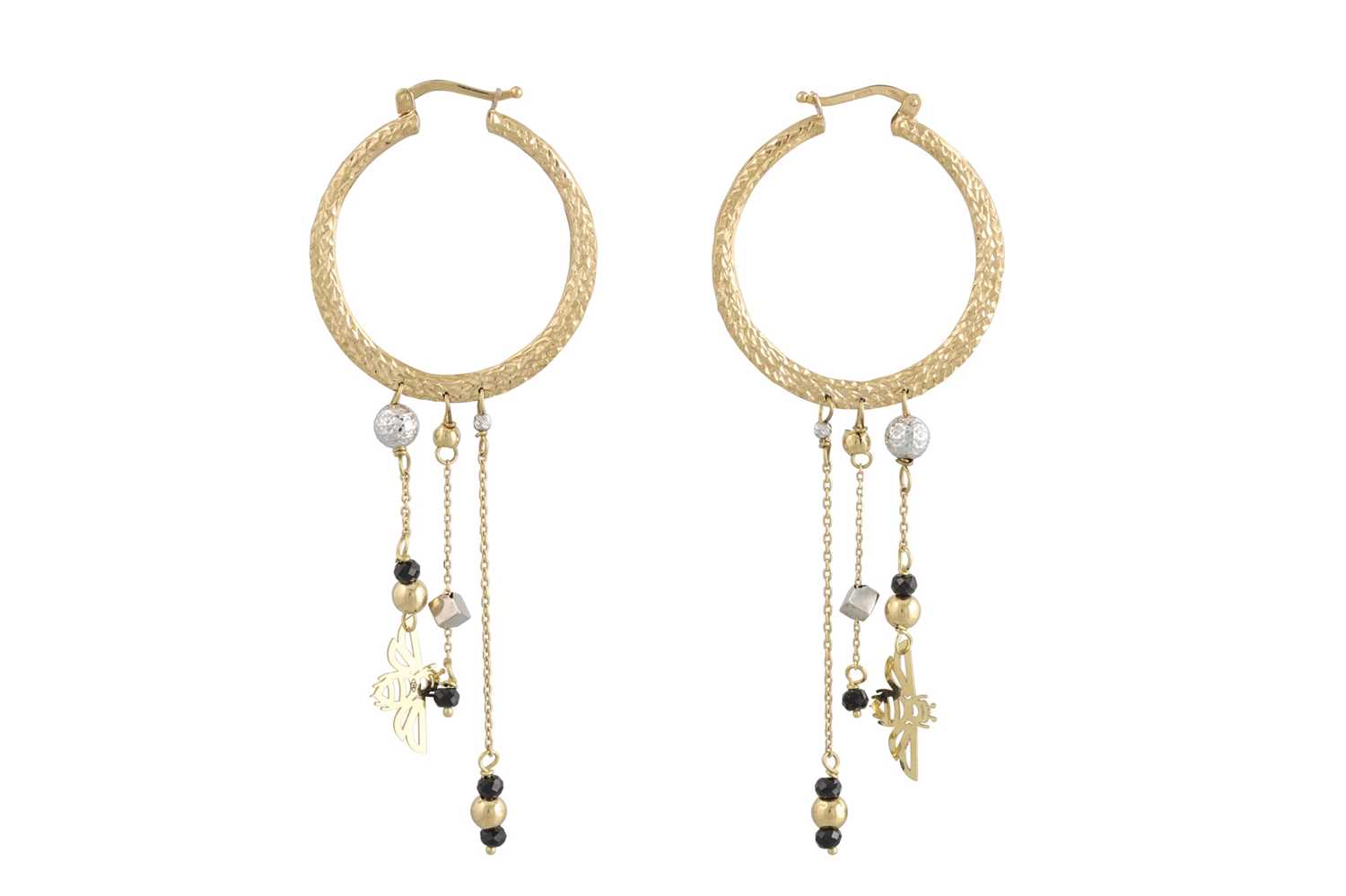 Lot 283 - A PAIR OF TEXTURED 18CT GOLD HOOP EARRINGS,...