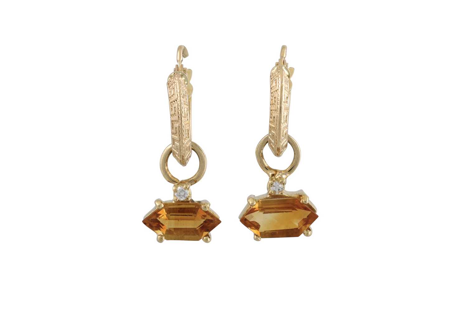 Lot 291 - A PAIR OF 18CT GOLD HOOP EARRINGS, suspending...
