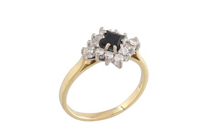 Lot 202 - A SAPPHIRE AND DIAMOND LOZENGE SHAPE CLUSTER...
