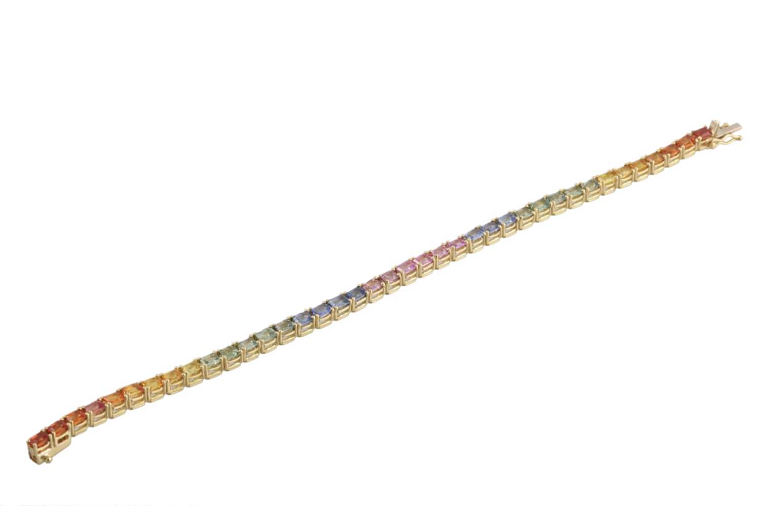 Lot 250 - A MULTI COLOURED SAPPHIRE BRACELET, the...
