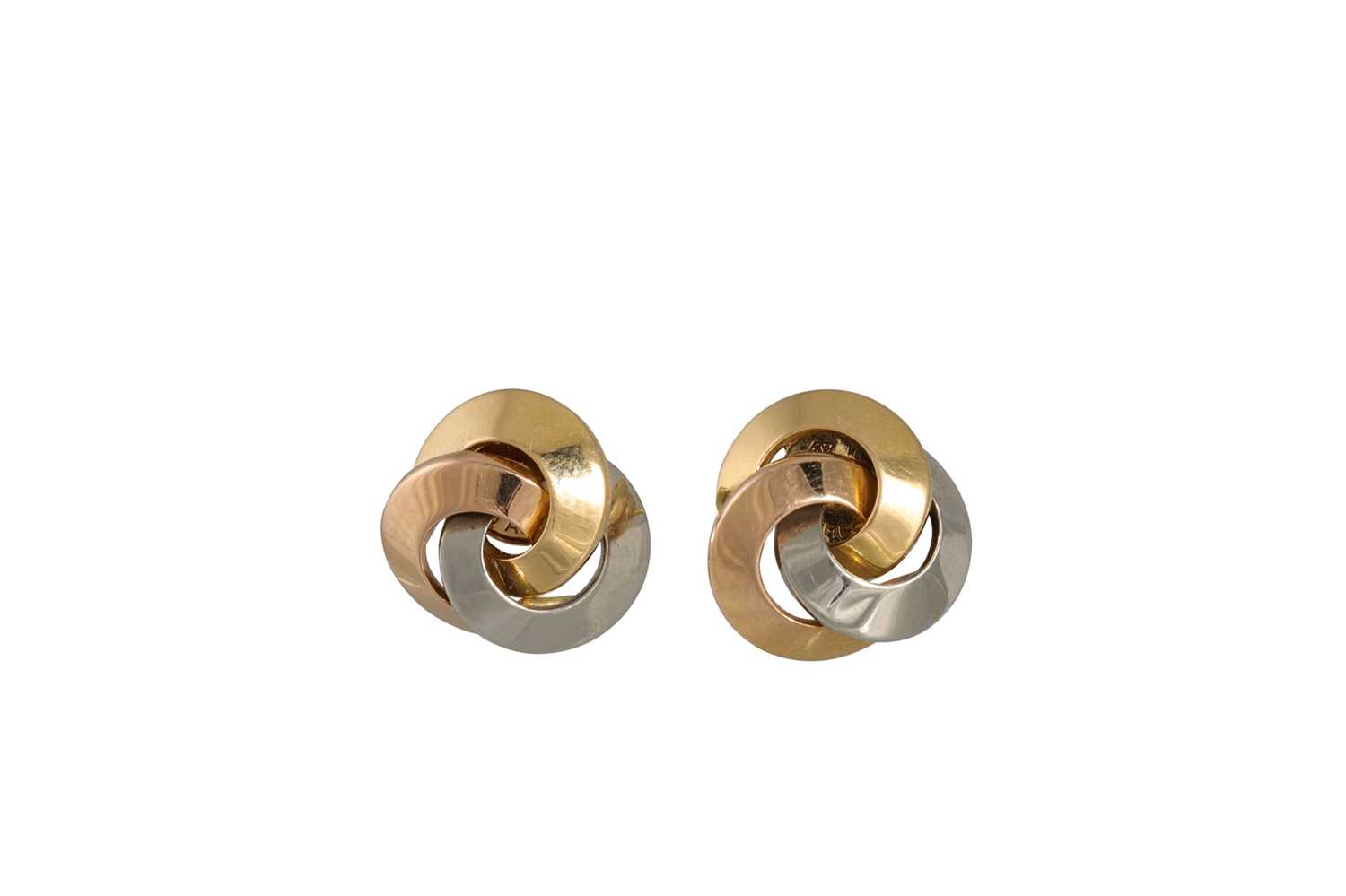 Lot 93 - A PAIR OF CARTIER TRINITY EAR STUDS, in...