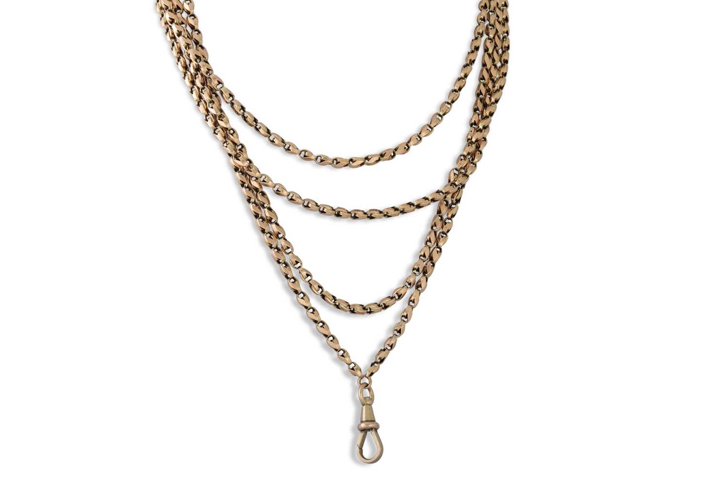 Lot 5 - A 9CT GOLD BELCHER LINK MUFF CHAIN, 62", 35 g.